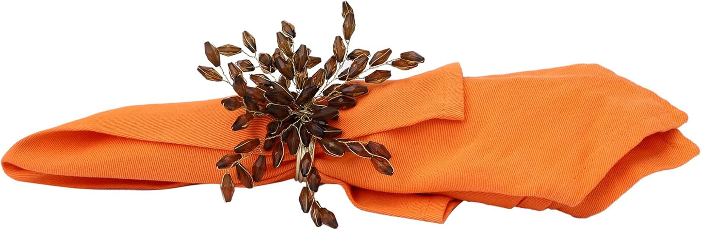 Napkin Rings Set of 6 for Dining Table Decoration Parties Everyday Metal Napkin Holder Leaf Coffee (Pack of 6)