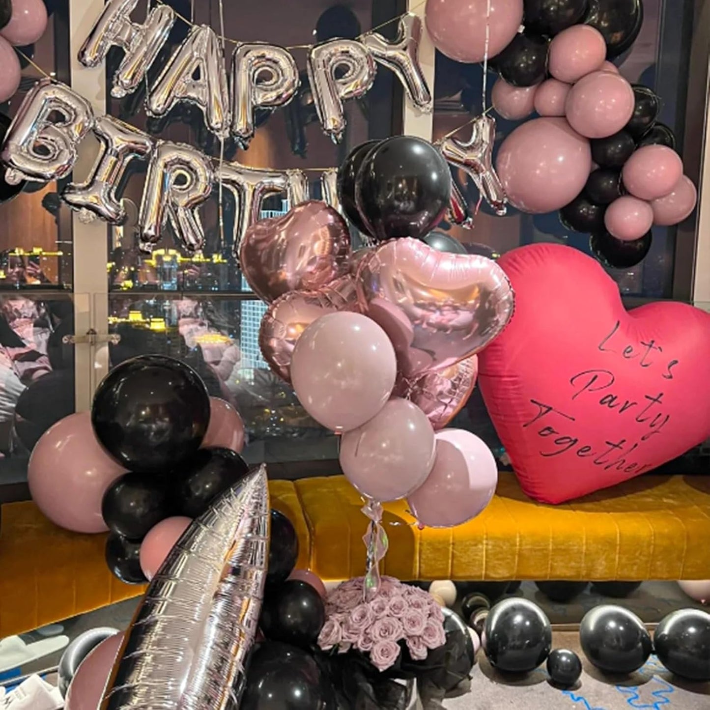 Paready Pink and Black Balloons, 30 Pcs 12 Inch Pastel Pink and Metallic Silver Latex Balloons for Birthday Baby Shower Engagement Anniversary Wedding Bridal Shower Party Graduation Decoration