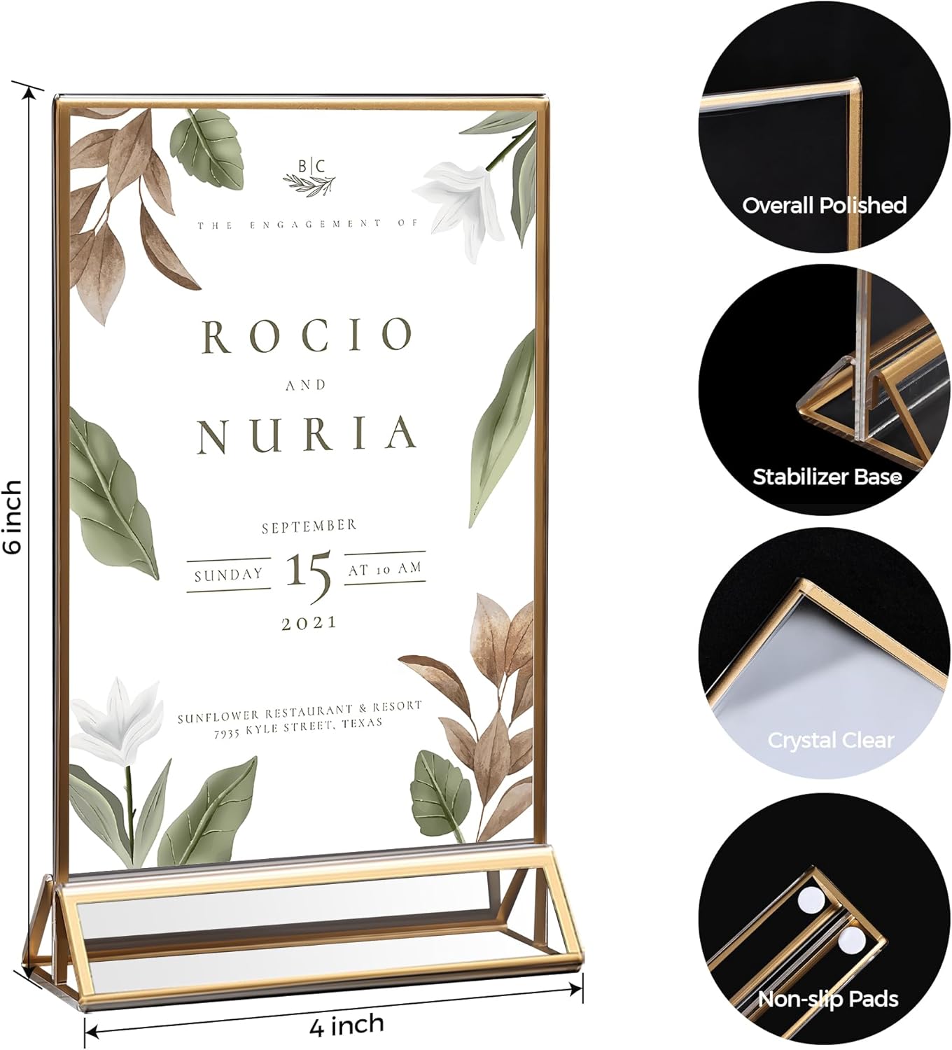 14 Pack Acrylic Sign Holder 4x6 Gold Frames, Wedding Table Number Holders Double Sided Vertical Clear Display Stand, Picture Holders for Tables, Menus, Flyers, Party and Office Decor