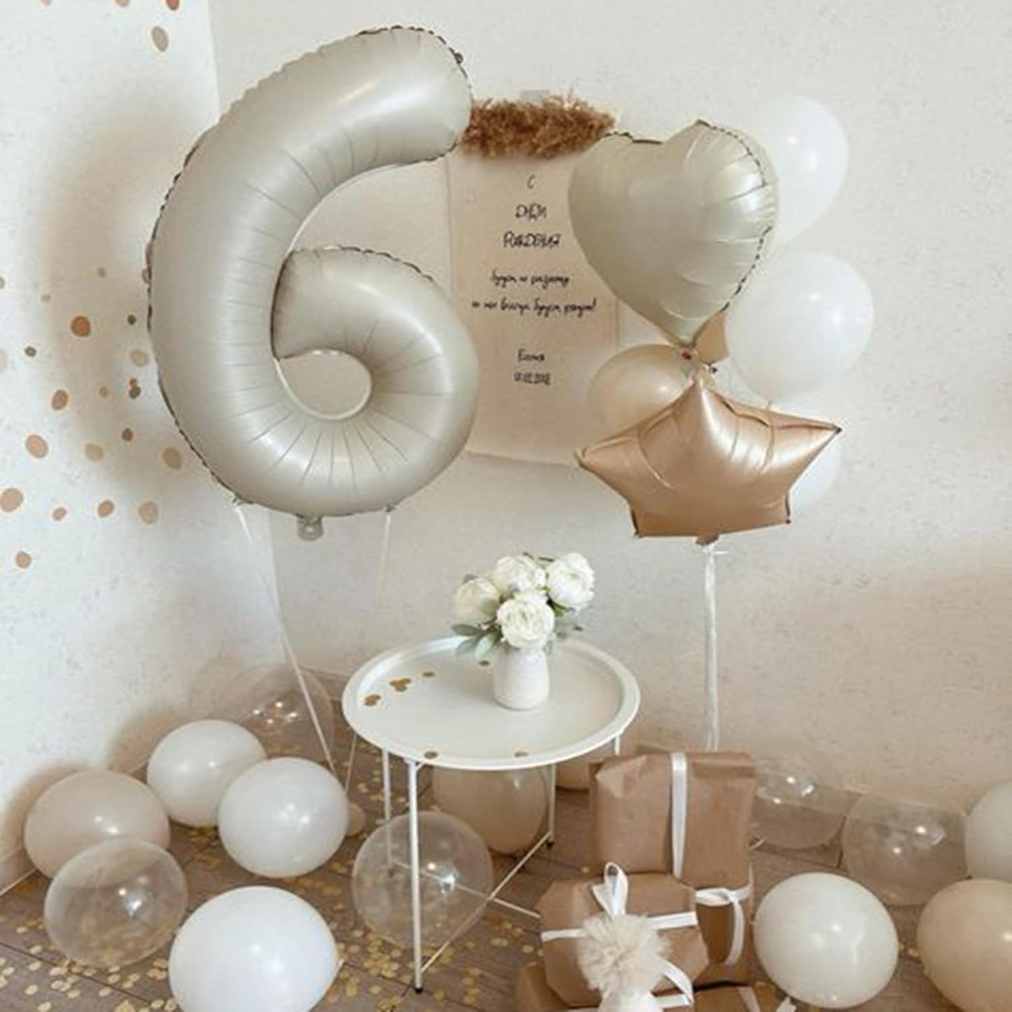 40 Inch Cream White Number 6 Balloon - Mylar Big Foil Helium Number 16 26 36 46 56 66 - Party Decorations, Boy Baby Shower Decorations