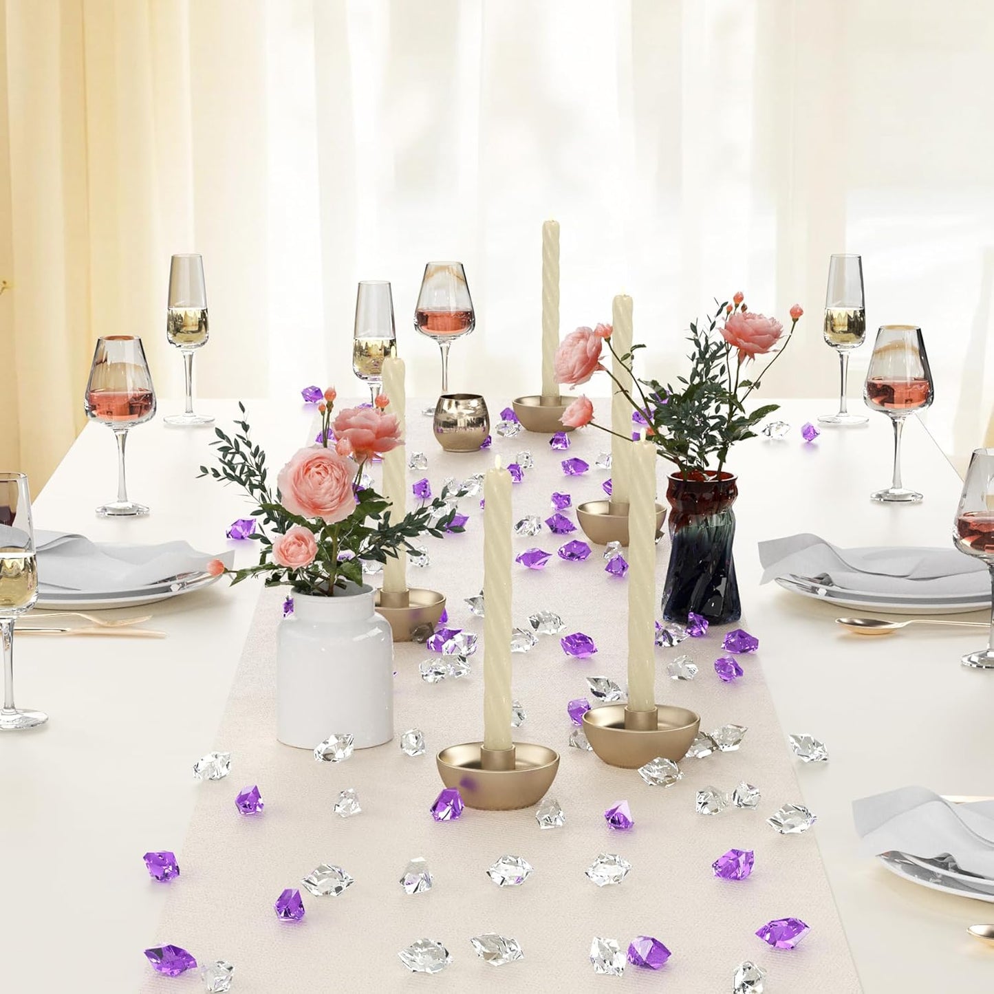 Acrylic Crushed Ice Rocks, Babenest 150 PCS Fake Crystals Plastic Ice Cubes Diamonds Gems for Vase Fillers, Home Decoration, Table Scatter, Event, Wedding, Arts & Crafts (Purple/Clear)