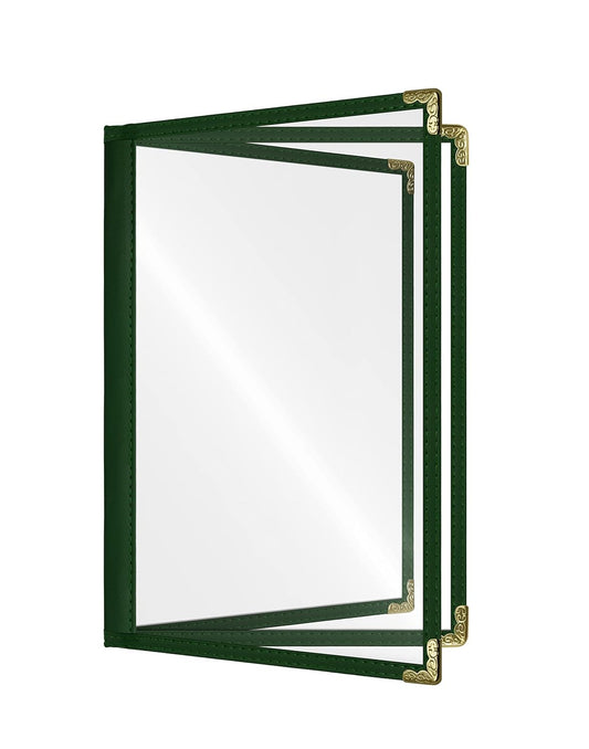 Goodsmart Restaurant Menu Covers – 25 Pack Green 3-Page/6-View 8.5" x 11", Side-Loading Vinyl Menu Holders, Clear Sleeves, Double-Stitched Edge, Leather-Style Café Covers with Gold Corners