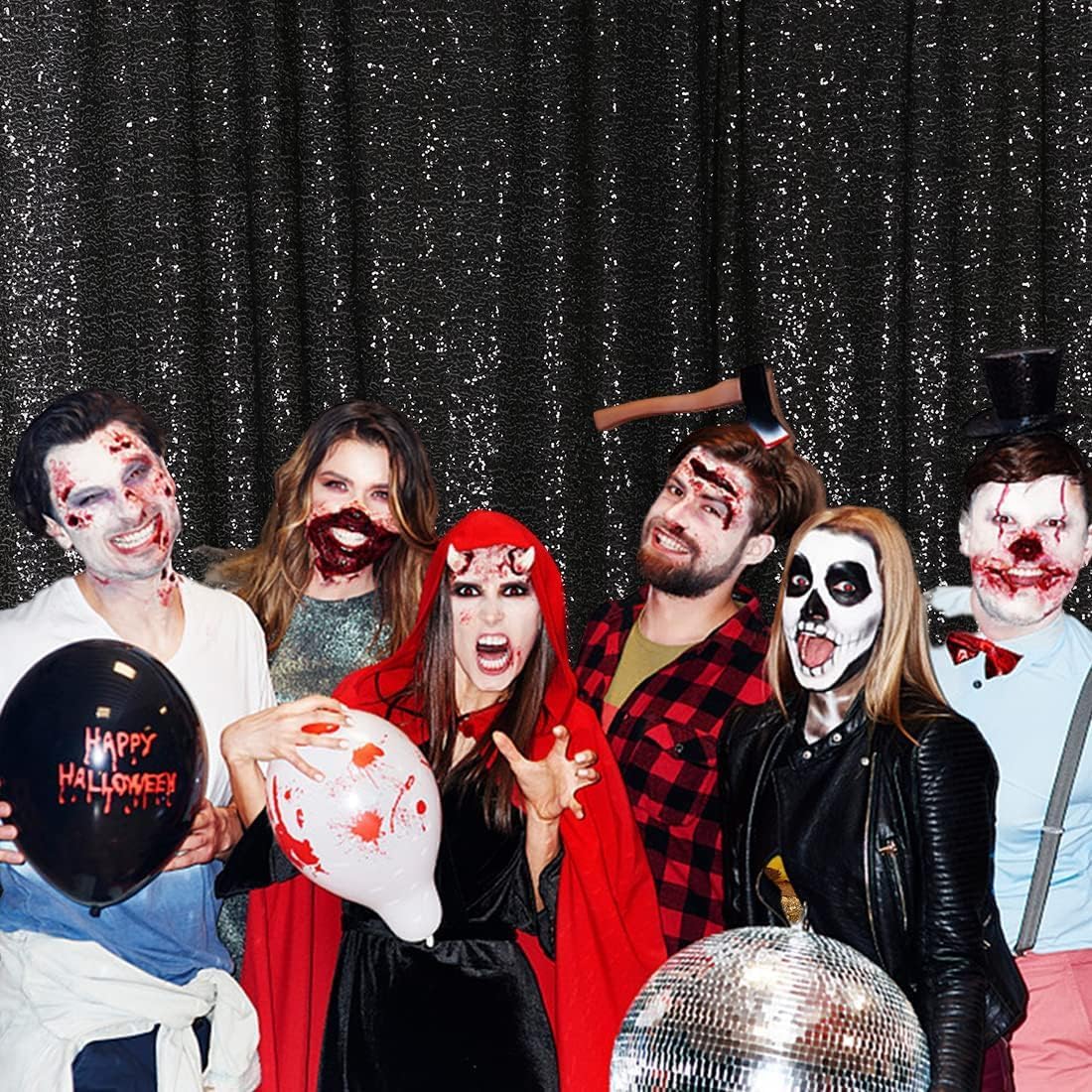 Poise3EHome Black Sequin Backdrop, 20Ft x 10Ft Glitter Photography Background Curtains for Halloween Party Wedding Birthday Christmas Thanksgiving Decoration