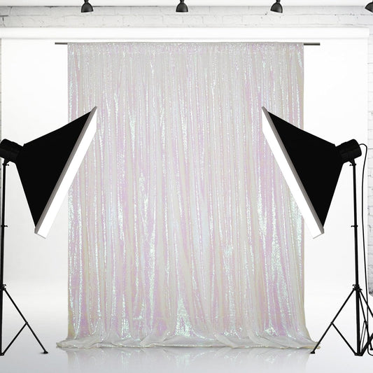 Eternal Beauty White Iridescent Sequin Backdrop, 8x8 Ft Glitter Background Curtains for Shimmer Photography Party Wedding Birthday Back Drop Decor