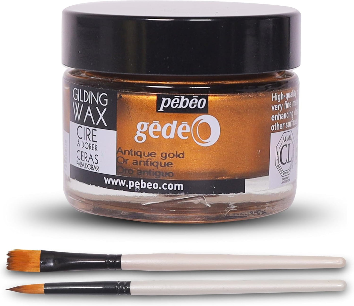 Pebeo Gilding Wax 30ml – Antique Gold Gilding Wax for Crafting, Antiquing Wax for Crafts and Professional Finishing – Gilding Wax for Wood, Metal, and More Bundled with Moshify Application Brushes