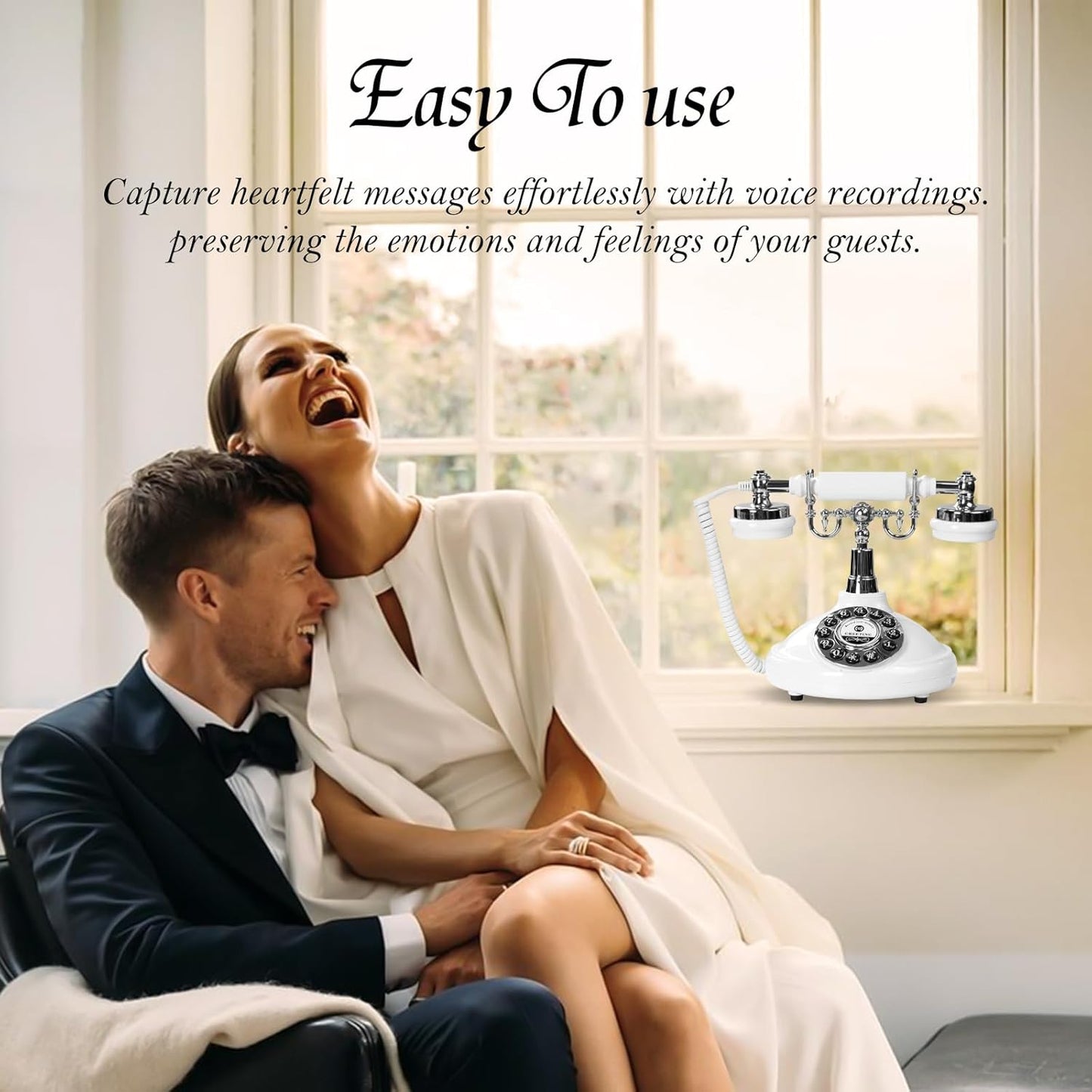 Audio Guest Book Wedding Phone,Audio Guestbook Phone Vintage Style Audio Message Voicemail for Graduation Retirement Party Birthdays Baby Shower Special Occasions (White)