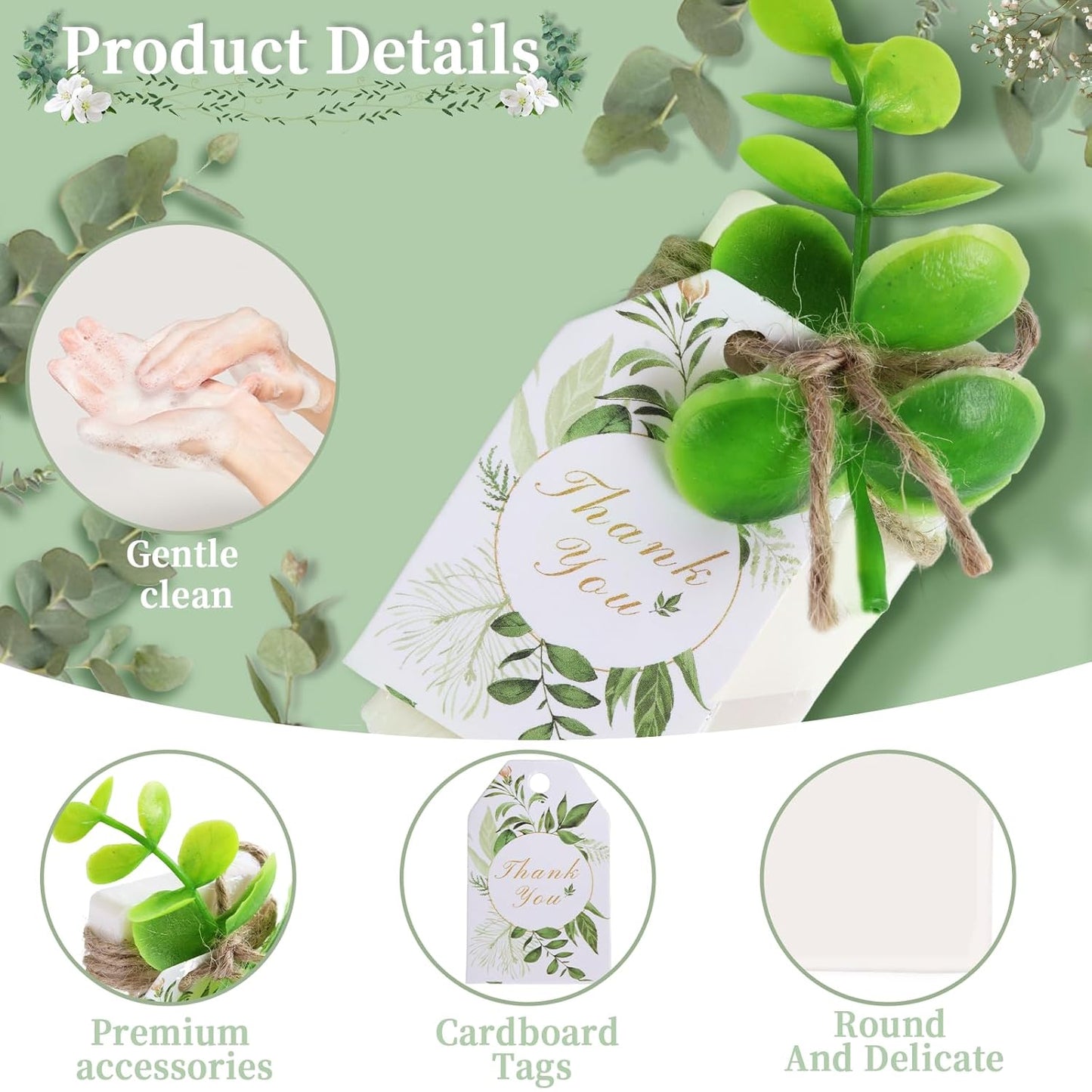 50PCS Handmade Soap Wedding Favor Mini Soap Bars Gifts for Bridal Shower Baby Shower Soap Party Favors for Theme Party Decorations with Mini Dried Flowers Thank You Kraft Paper Packaging Box