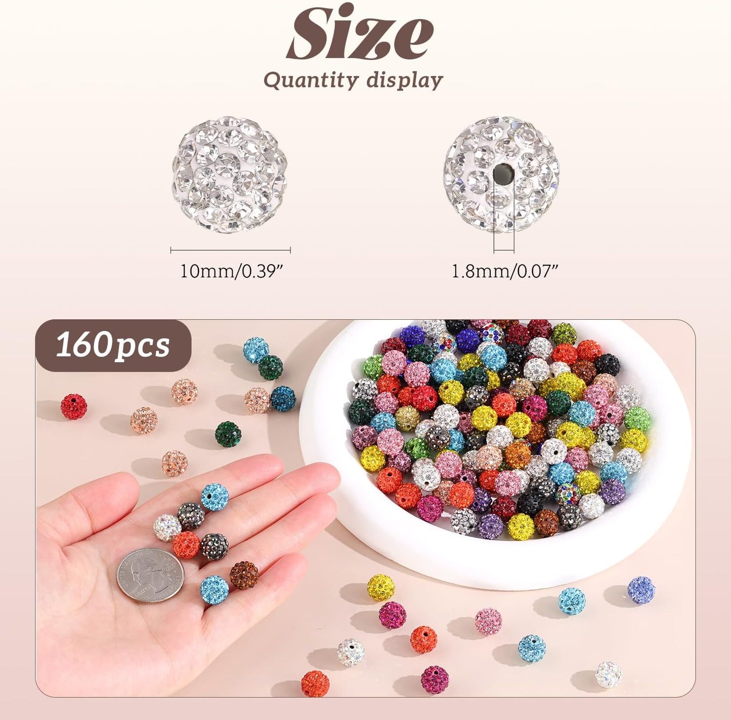 160pcs 10mm Rhinestone Beads for Jewelry Making, Blue Zircon Shiny Round Disco Ball Beads Bulk, Sparkle Crystal Clay Christmas for Bracelet Baseball Necklace Earring Crafting and DIY