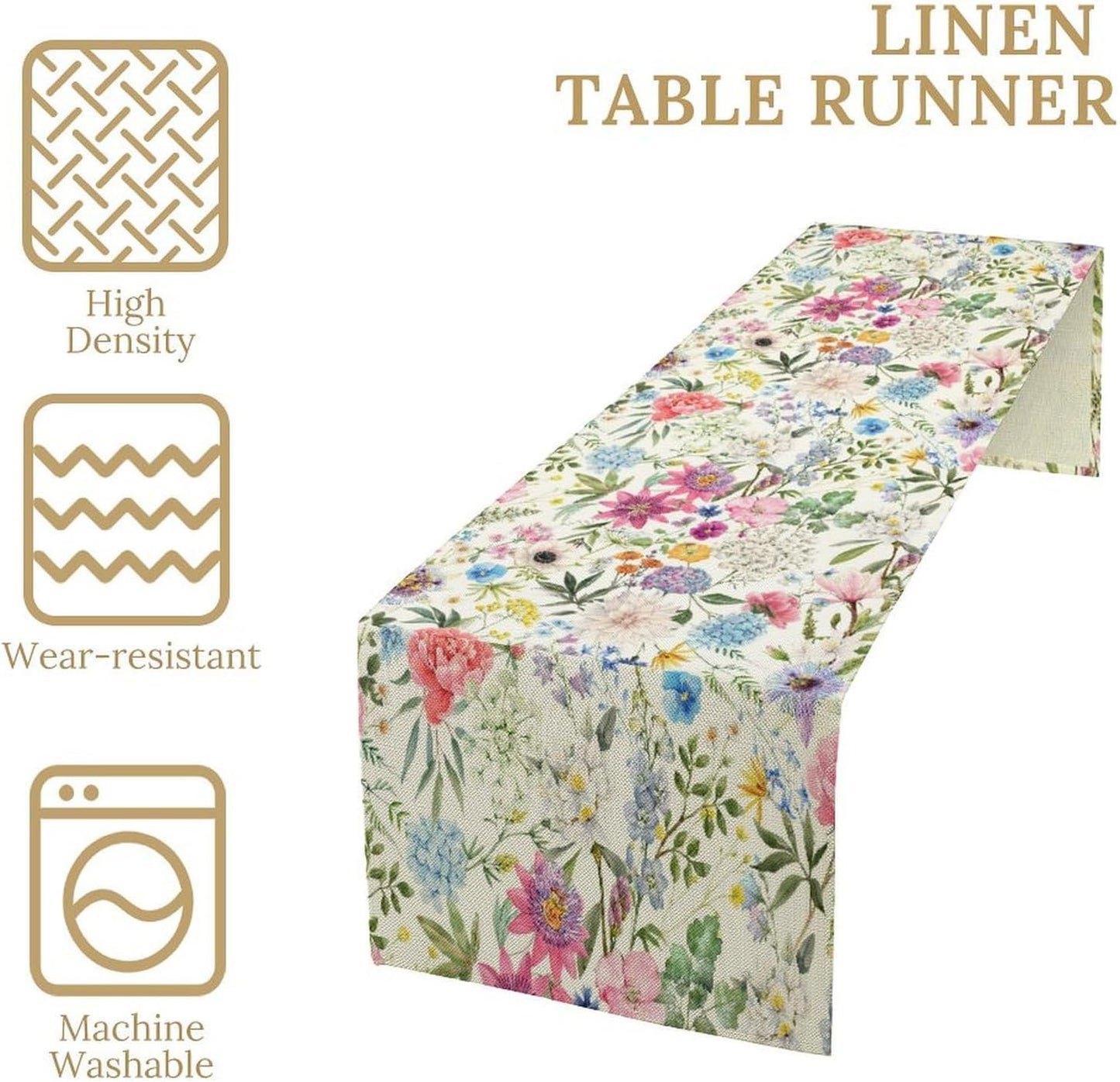 Floral Table Runner Watercolor Peony Rose Flower Kitchen Table Decoration for Indoor and Outdoor Wedding Party 13x70 Inch