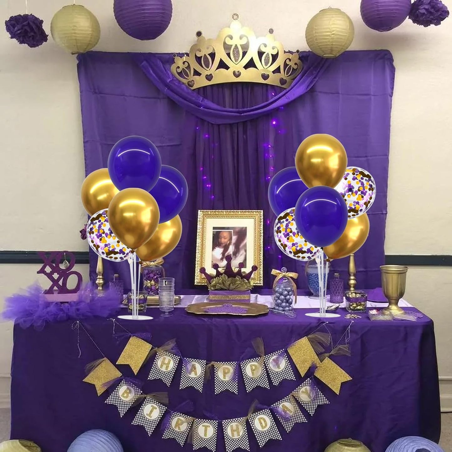 TONIFUL Purple Gold Balloon Centerpieces for Table,Balloon Stand Kit for Graduation Decoration 2025 Class of 2025 Party Decorations,New Year,Anniversary,Birthday Decorations (4 Set)