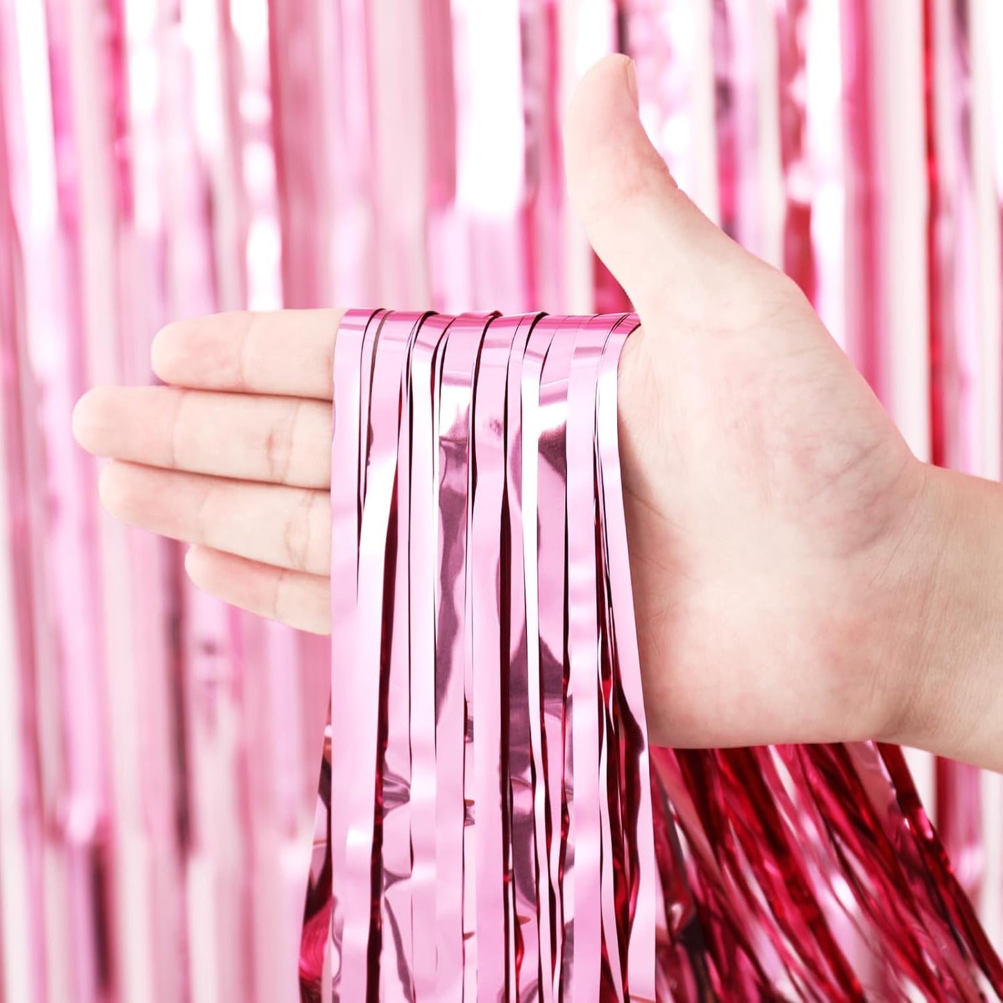 3 Pack 3.3 x 8.2 ft Light Pink Foil Fringe Backdrop Curtains, Tinsel Streamers Birthday Party Decorations, Fringe Backdrop for Graduation, Baby Shower, Gender Reveal, Disco Party