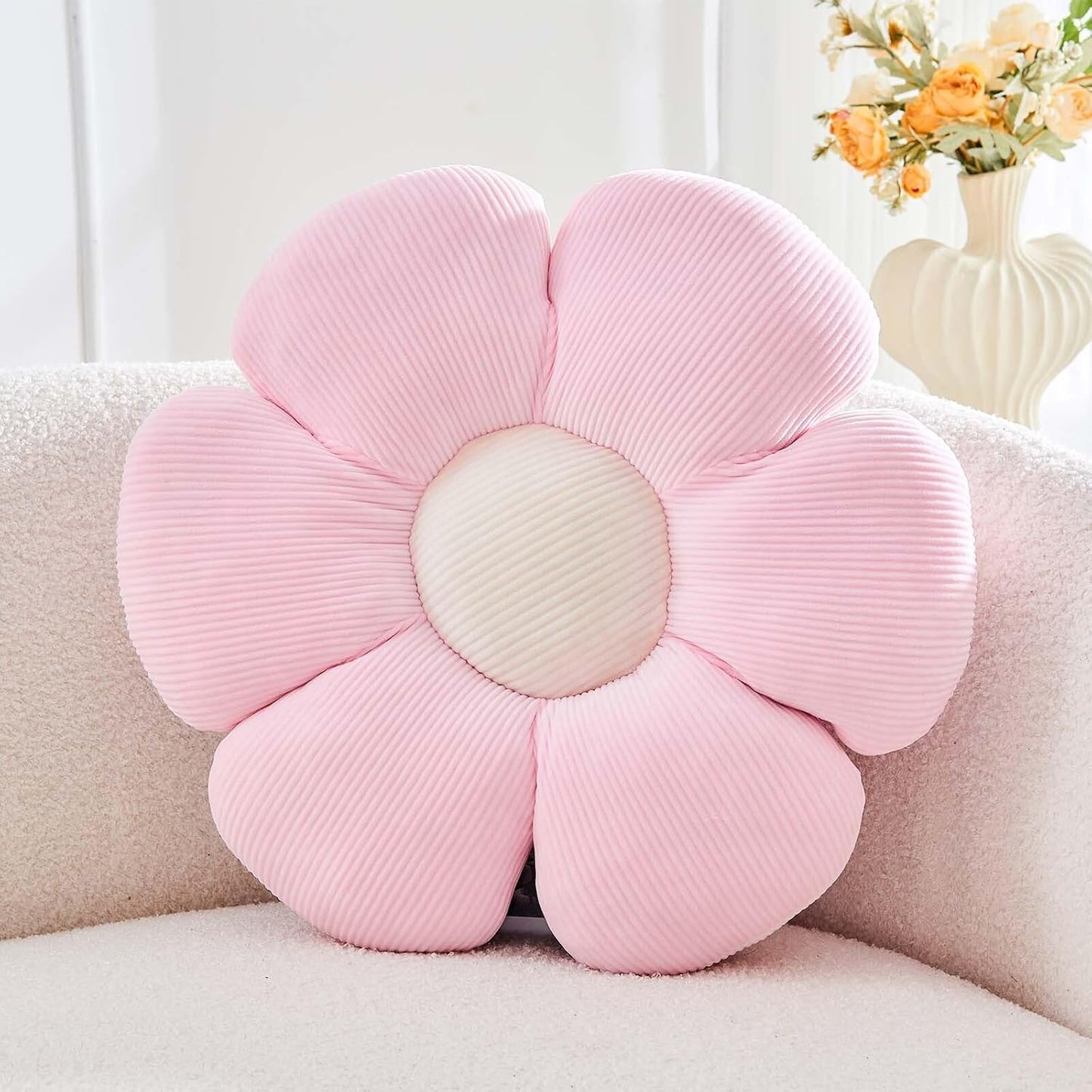 Pink Flower Pillow, 17.7" Cute Flower Shaped Floor Pillow, Aesthetic Floral Plush Daisy Decorative Throw Pillows for Bed Sofa Couch