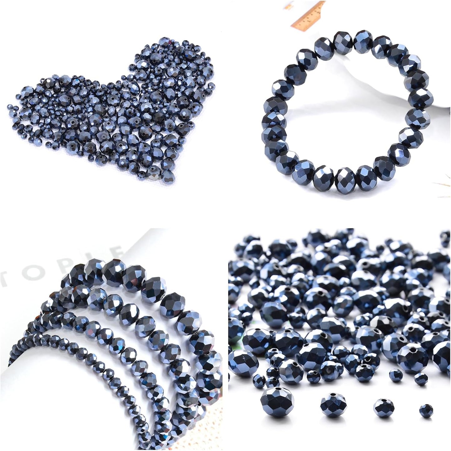 460Pcs 8mm Crystal Glass Beads for Jewelry Making Beads for Bracelets Necklace Pendants Making Supplies(Navy Blue)