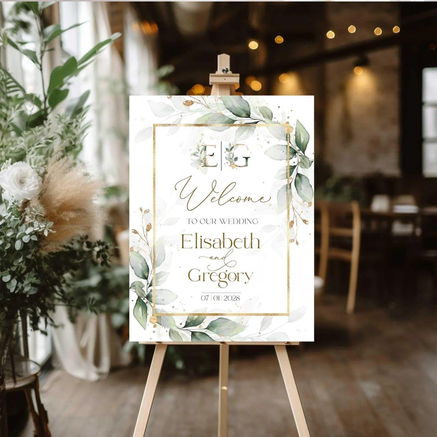 Welcome Wedding Signs, Modern Gold Sage Green Wedding Sign Decorations Signage 12" X 18" (Small), 27" (Medium), 36" (Large), Plastic, Modern, Pole Mount, Weather
