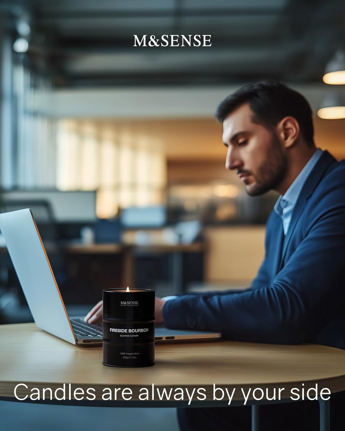 M&SENSE Scented Candle, Fireside Medium Jar Candle Gifts for Men, 70 Hours Slow Burning Natural Soy Candles 11.3oz, Stress Relief Aromatherapy Candles Home Decor, Valentines Day Gifts for Him