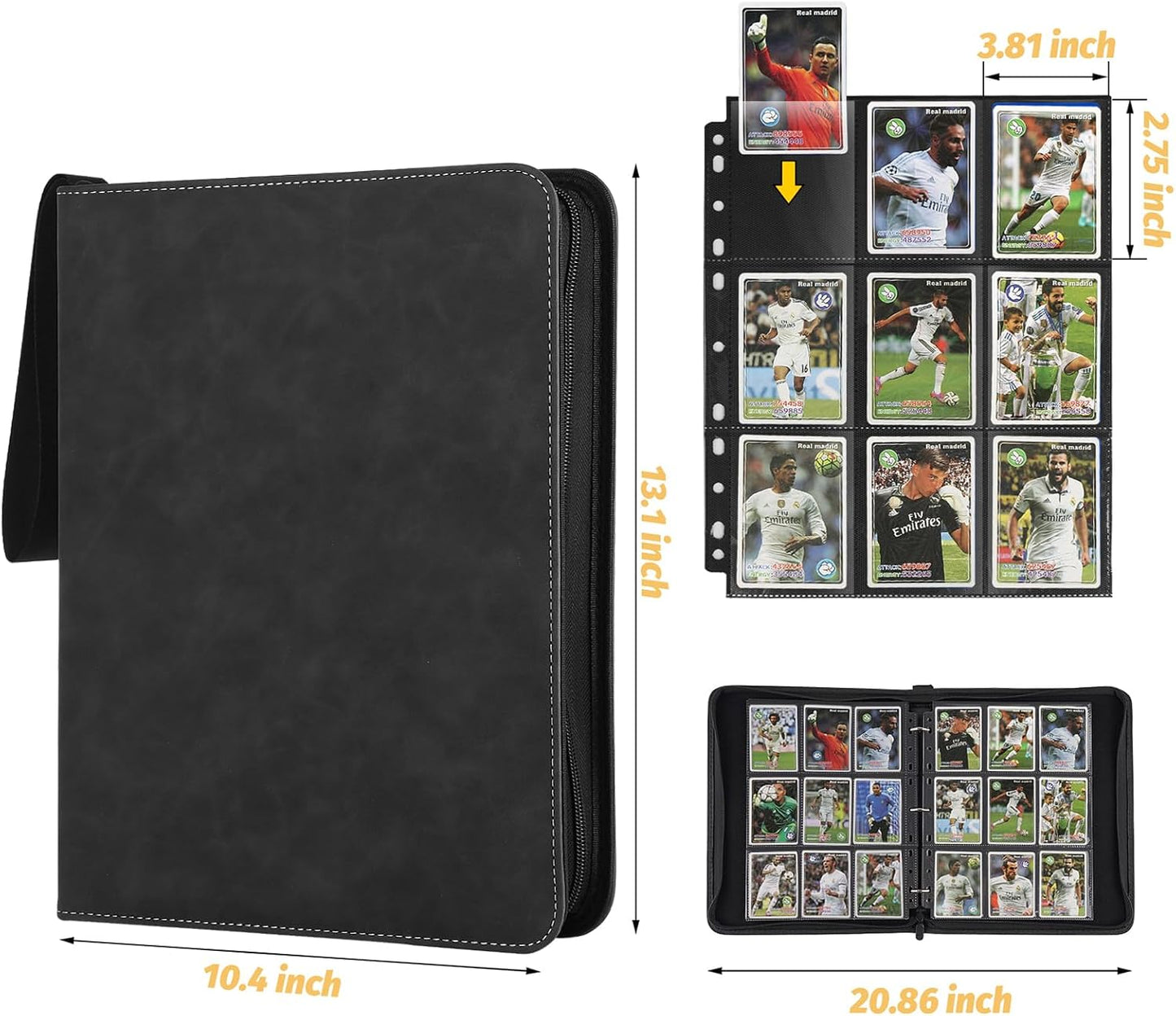 Trading Card Binder, Premium 9 Pocket Card Binder, 720 Double Sided Pocket PU Collection Binder, Collector Album, Card Holder for MTG, TCG, Sports Cards (Marble Black)
