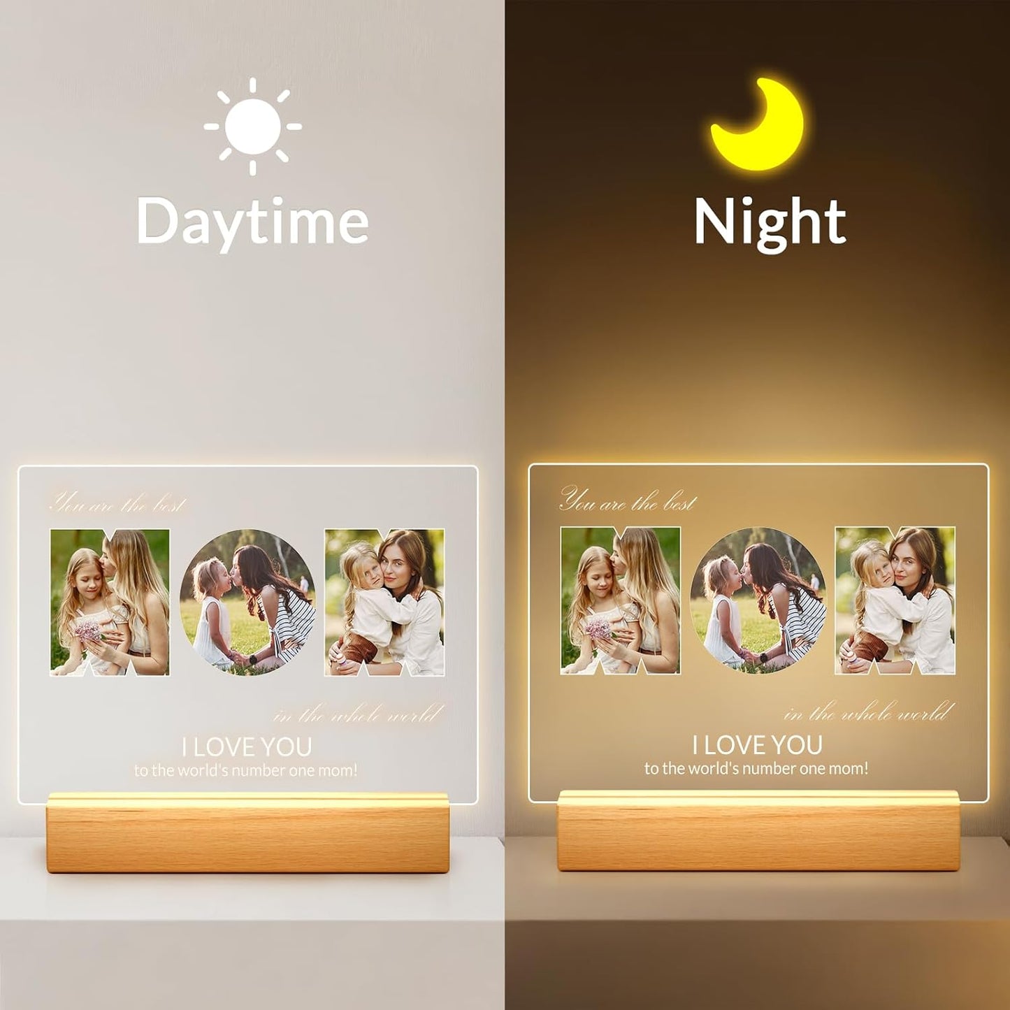 Custom Picture Frames with Photo, Personalized MOM Photo Frame with Night Light, Customized Picture Frame, Personalized Birthday Gifts for Mom, Baby, Kids, Family