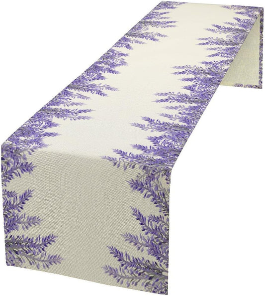 Purple Lavender Table Runner Vintage Watercolor Modern Kitchen Restaurant Decoration Suitable for Indoor and Outdoor Wedding Party Banquet Table Runner 13x36 Inch