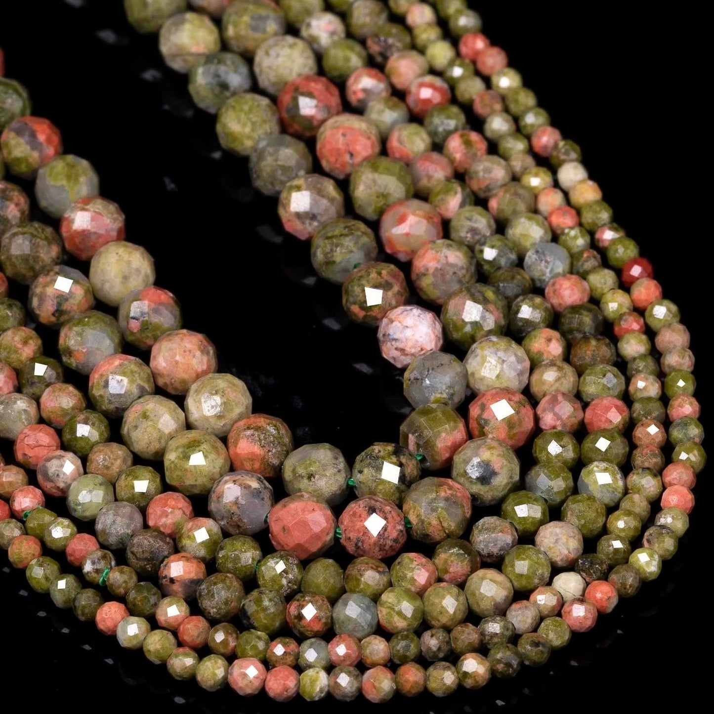Song Xi 120pcs 3mm Natural Unakite Gemstone Beads Faceted Round Loose Stone Beads for Jewelry Making