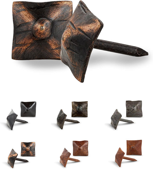 50 Pack 0.75" Square Head Iron Clavos Decorative Nails – Oil Rubbed Bronze – Handmade Rustic Square Fasteners for Farmhouse Shutters, Barn Doors, Shutters, Gates – Ornamental Wood Accent
