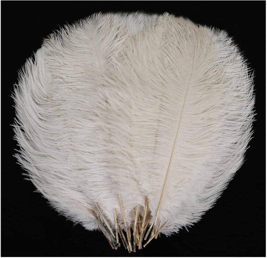 YAKRUNA 30PCS White Ostrich Feathers for Centerpieces for Wedding Birthday Gatsby Party, 12-14 Inches Bulk Decorative Plumes for Vase & Table & Christmas Tree Decor (30-35cm, White)