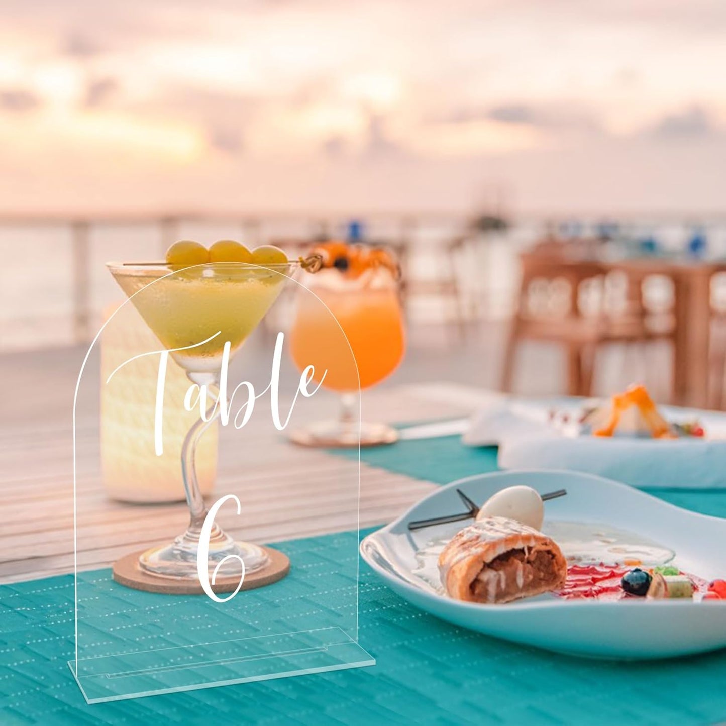 JOYIT Arch Wedding Table Numbers 1-10 with Stands – 5" X 7" Acrylic Table Signs with Clear Background White Text, Perfect Acrylic Table Numbers for Wedding Receptions, Parties, Anniversaries, and Events