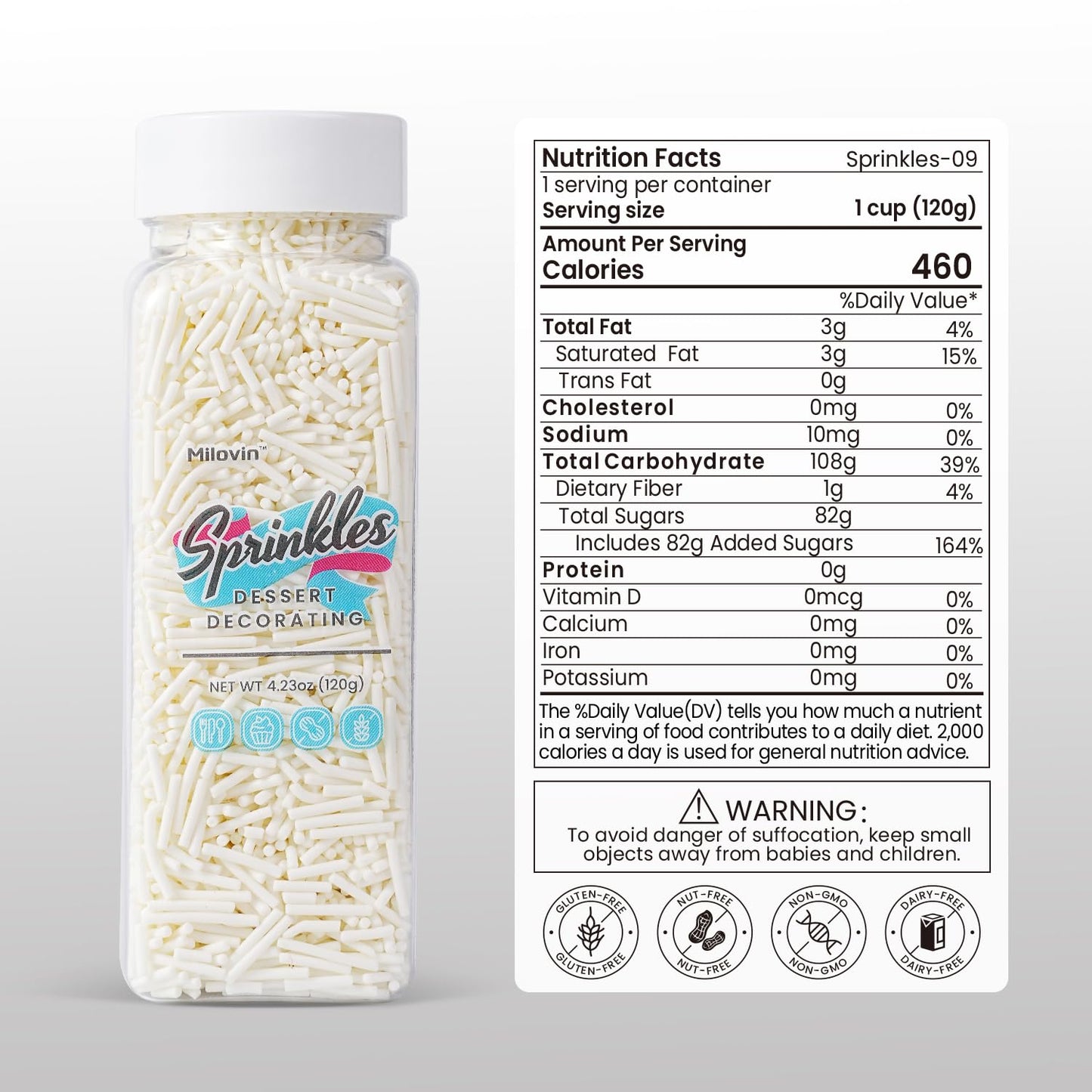 Edible White Sprinkles, White Jimmies Sprinkles, Jimmies for Cake Decorating, Cupcakes, Cake Toppers, Macarons, Cookies, and Ice Cream Toppers(120g/4.23oz)