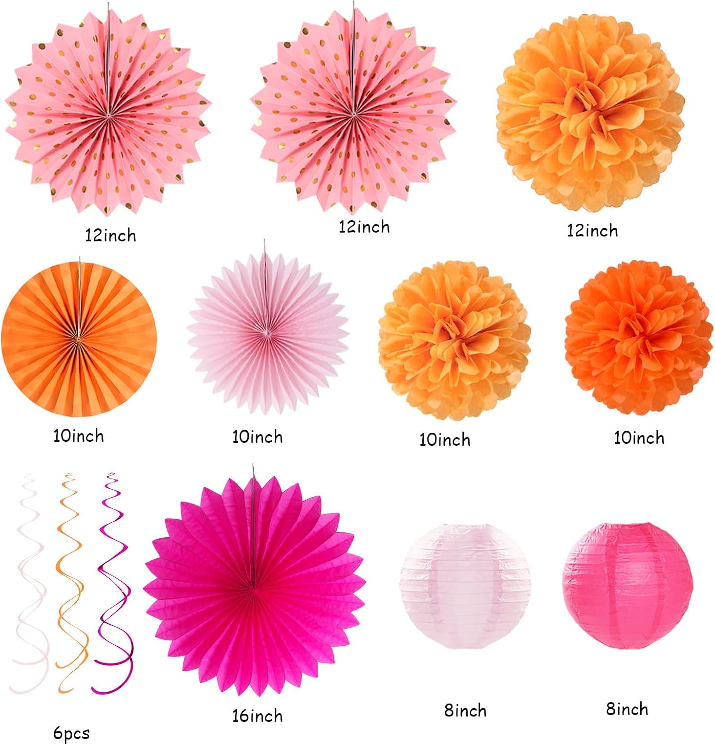 Hot-Pink Burnt-Orange Fall Party Decorations - 33pcs Birthday Baby Shower Banner,Streamers Tassel Garland,Sunset Autumn Thanksgiving Tissue Pom Poms,Paper Lantern Fans,Wedding Backdrop Decor Hugtmr