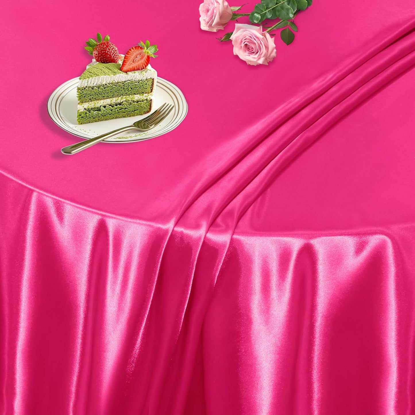 KKJIAF 1 Pack 60 Inch / 5ft Round Table Cloth, Hot Pink Overlay Round Satin Table Cover, Silky Satin Dining Tablecloths for Wedding Buffet Parties Banquet Decoration