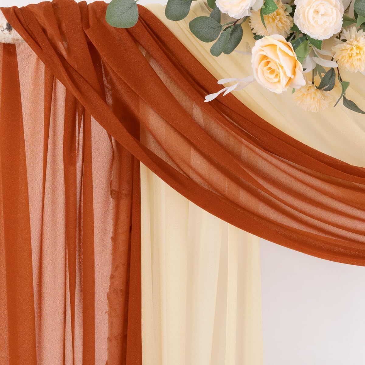 Socomi Wedding Arch Draping Fabric 29" x 20Ft 2 Panels Champagne and Terracotta Sheer Outdoor Curtain Drapes Extra Long for Bridal Baby Shower Birthday Party Decor
