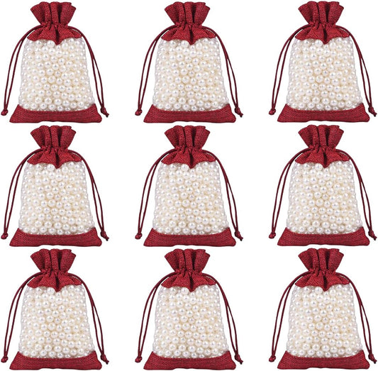 50 Pcs Burlap Bags with Drawstring,3.9"x5.5" Gift Bags Jewelry Pouch Bags for Candy Packing Party Favors Wedding Holiday DIY Craft(Wine Red)