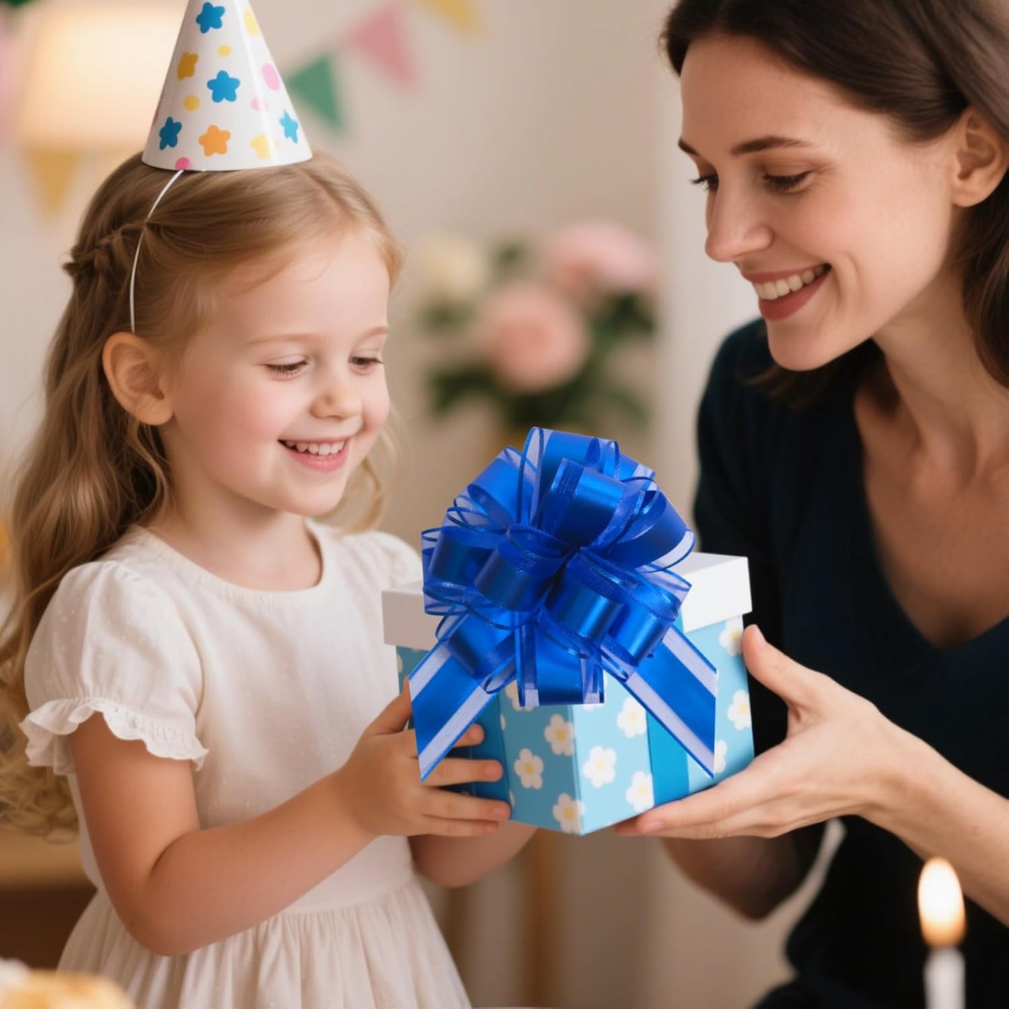 12 PCS 6 Inch Large Pull Organza Blue Bows - Perfect for Gift Wrapping, Wedding Decor, Car Bows, Birthday Parties, Christmas and Valentine's Day