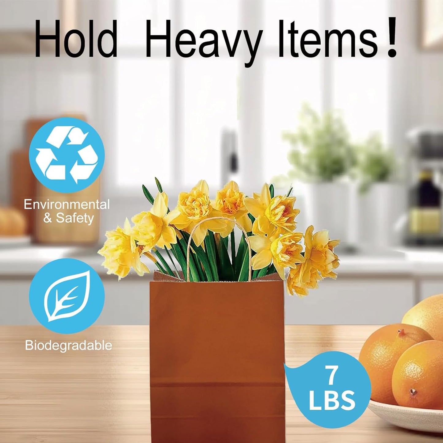 BAG BOX 25 Pack Small 5.9x3.1x8.25 Inch Orange Kraft Paper Gift Bags with Handles for Bulk Shopping, Retail, Craft, Party Favors, Wedding, Grocery & Sacks