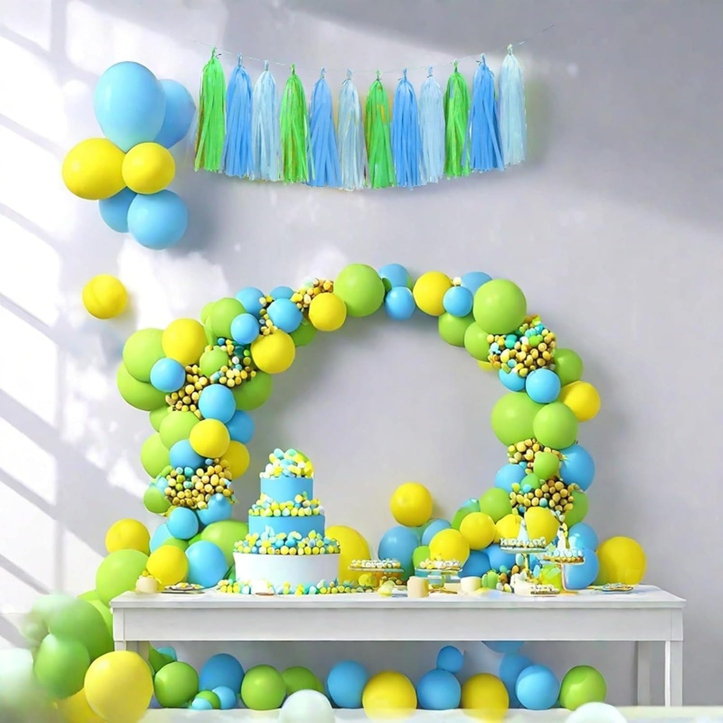 Blue Light Blue and Green Tassel Garland Banner Paper Tassels for Party Decorations,Pack of 15