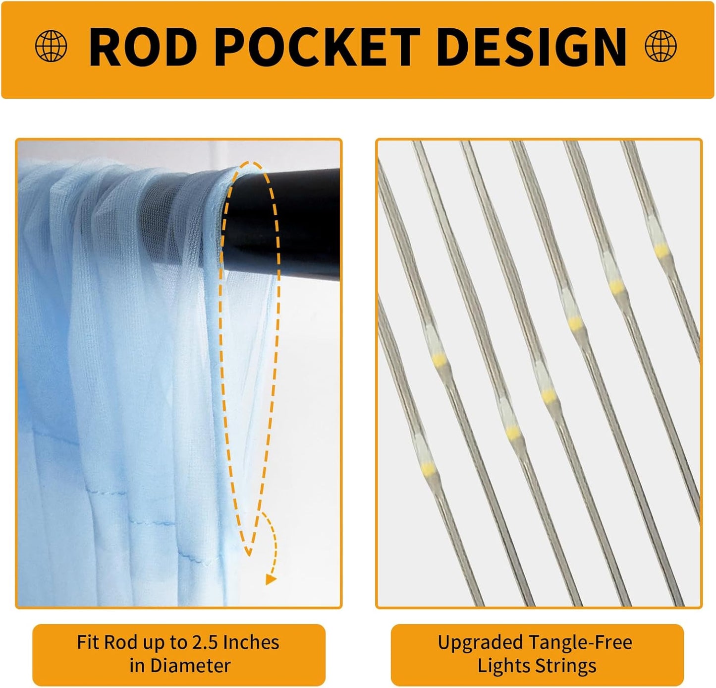 Baby Blue Tulle Backdrop Curtain with Lights String - 10x10ft Sheer Backdrop with 300 LEDs for Wedding, Baby Shower, Bridal Shower, Birthday Party Photo Shoot Background and Home Decorations