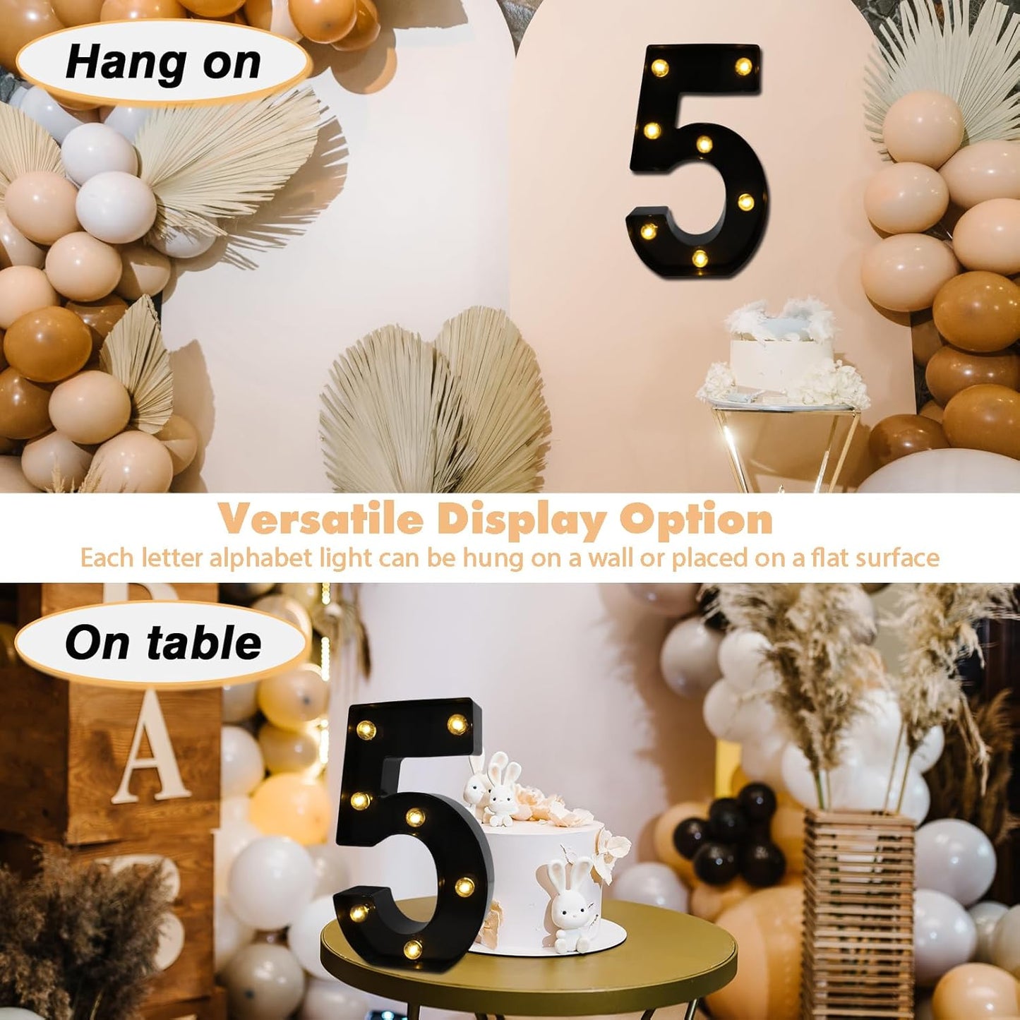 LED Marquee Numbers, 8.58 Inch Led Light Up Numbers for Party, Small Light Up Letters, Battery Powered Lighted Number for Table, Birthday, Night Light, Christmas or Home Decor (Black, Number 5)