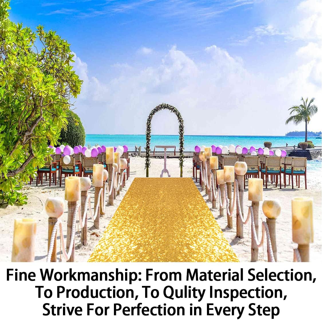 ShinyBeauty Gold Aisle Runners 2FTx15FT Carpet Runner for Party Glitter Runner for Wedding Aisle Runner Gold N105