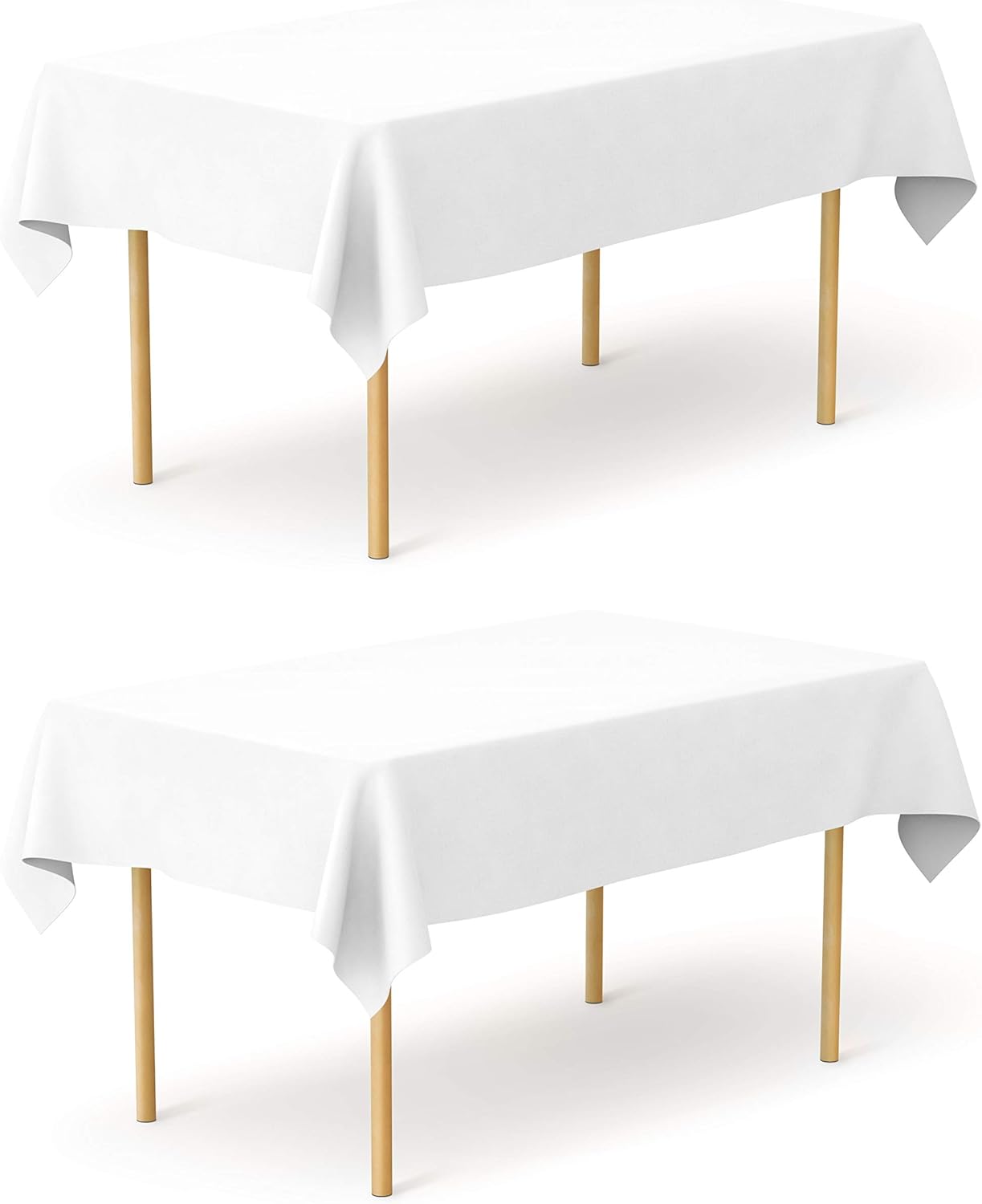 Pomp Pure White 60" x 102" Poplin Polyester Tablecloth (2 Pack) | Wrinkle + Stain Resistant Easy Care Premium Fabric | Fits 6FT Rectangle Table