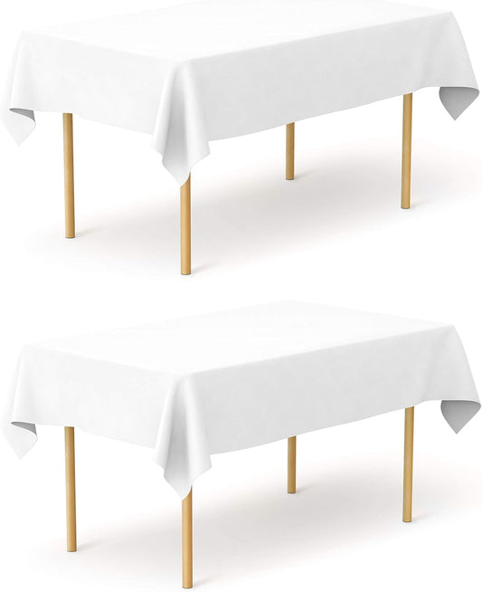 Pomp Pure White 60" x 102" Poplin Polyester Tablecloth (2 Pack) | Wrinkle + Stain Resistant Easy Care Premium Fabric | Fits 6FT Rectangle Table