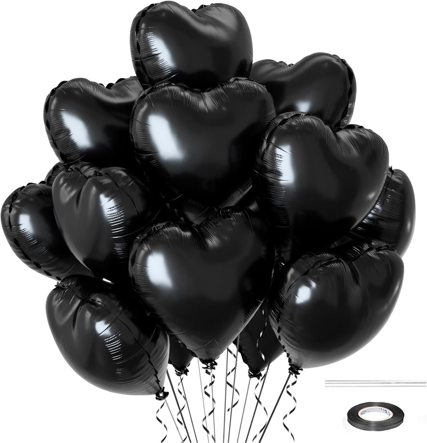 12 Pcs Heart Balloons, 18 inch Black Heart Shaped Balloons, Big Foil Helium Balloon, Love Foil Balloon for Wedding Baby Shower Anniversary Backdrop Valentine Party Decorations