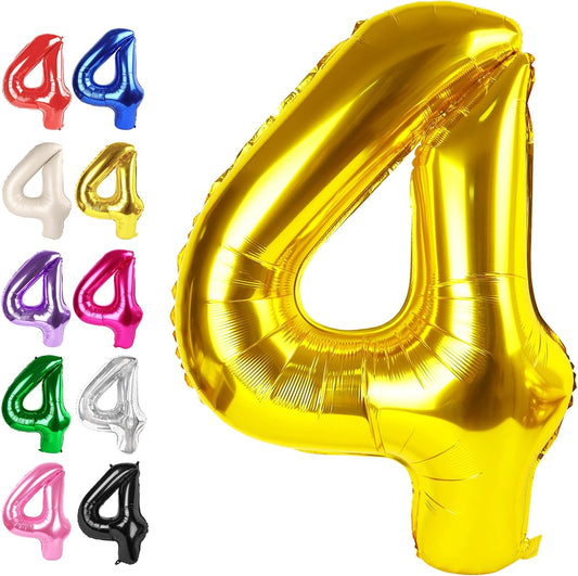 40 Inch Gold Large Number 4 Balloons, Giant Foil Number Four 14 24 34 40 44 Balloons, Gold Mylar Big Balloon for Anniversary Graduation Decorations