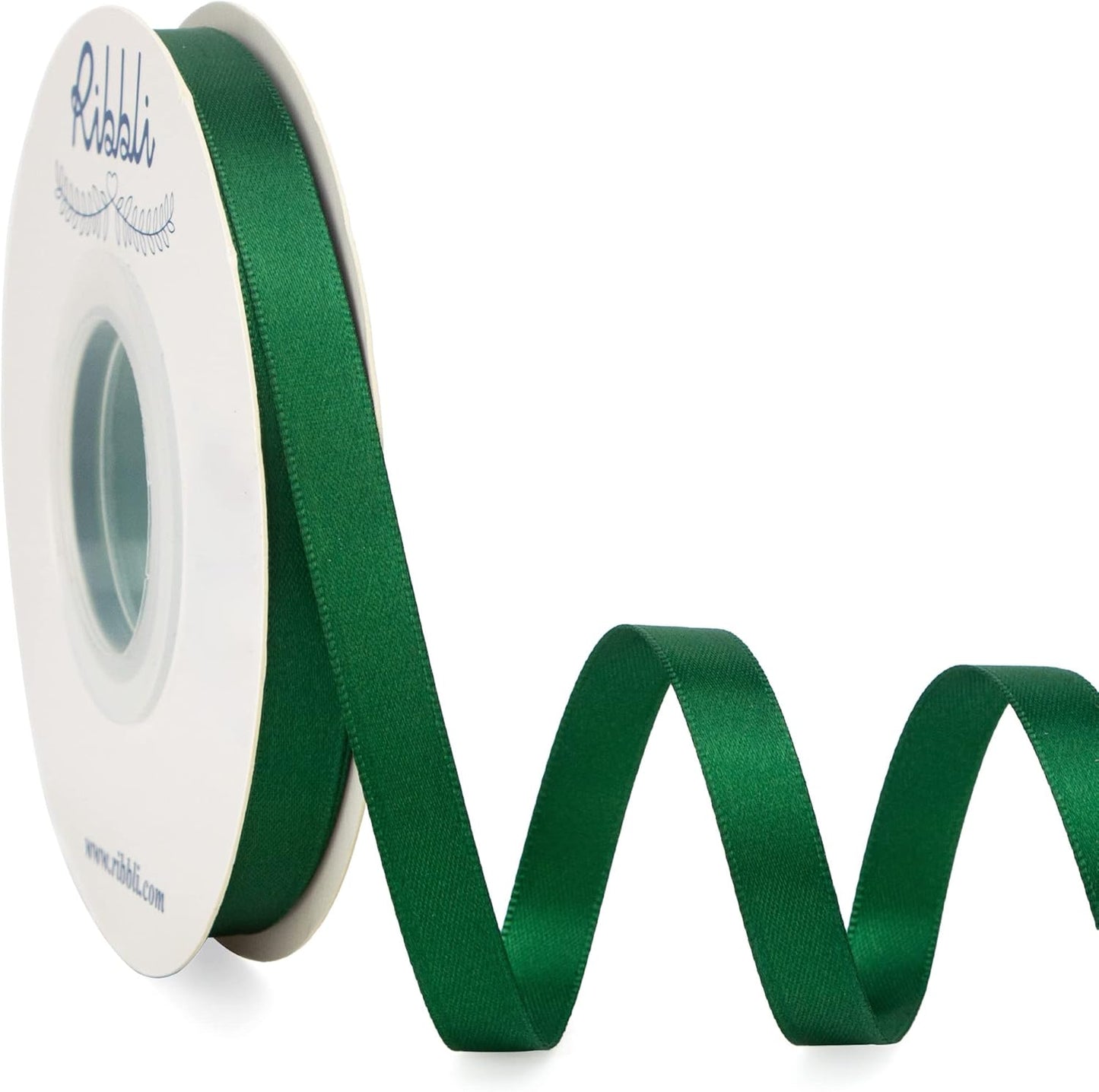 Ribbli Double Faced Forest Green Satin Ribbon,3/8” x Continuous 25 Yards,Use for Bows Bouquet,Gift Wrapping,Floral Arrangement