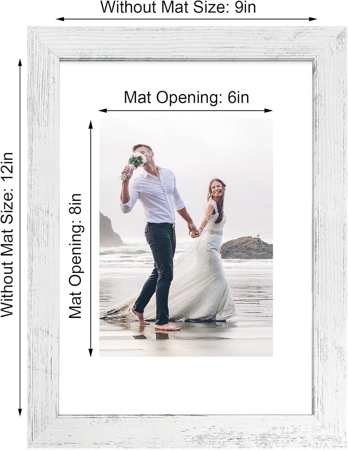 9x12 Picture Frame Set of 4 with Tempered Glass, Distressed White Frame Display 6x8 Picture with Mat or 9 x 12 Without Mat, Wooden Photo Frame for Wall Mount and Tabletop Display
