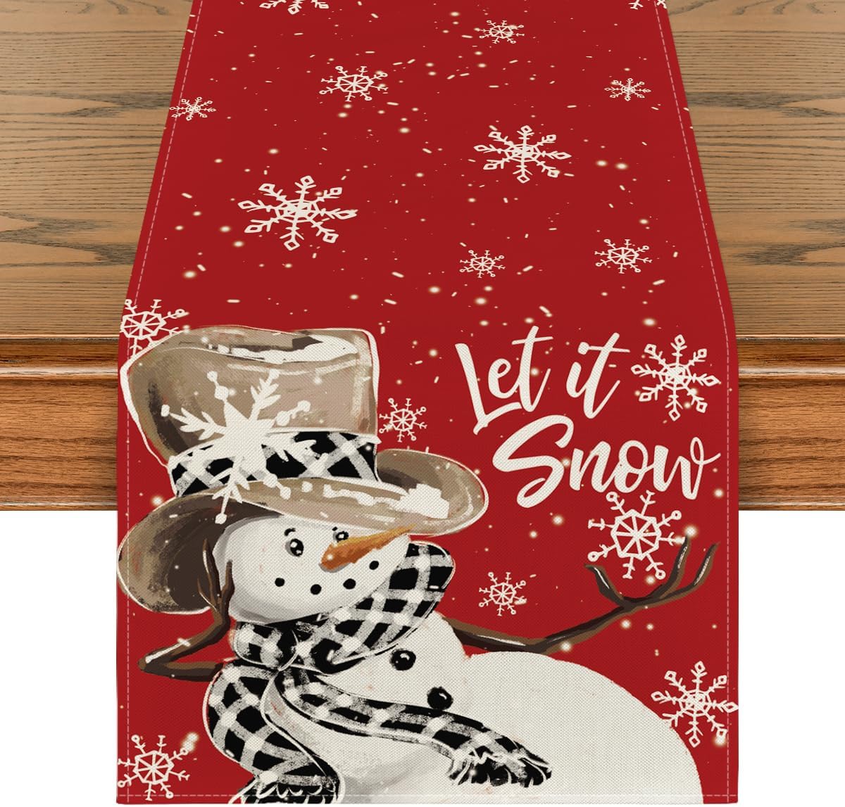Artoid Mode Red Snowman Snowflake Let it Snow Winter Table Runner, Seasonal Christmas Kitchen Dining Table Decoration for Home Party Decor 13x108 Inch