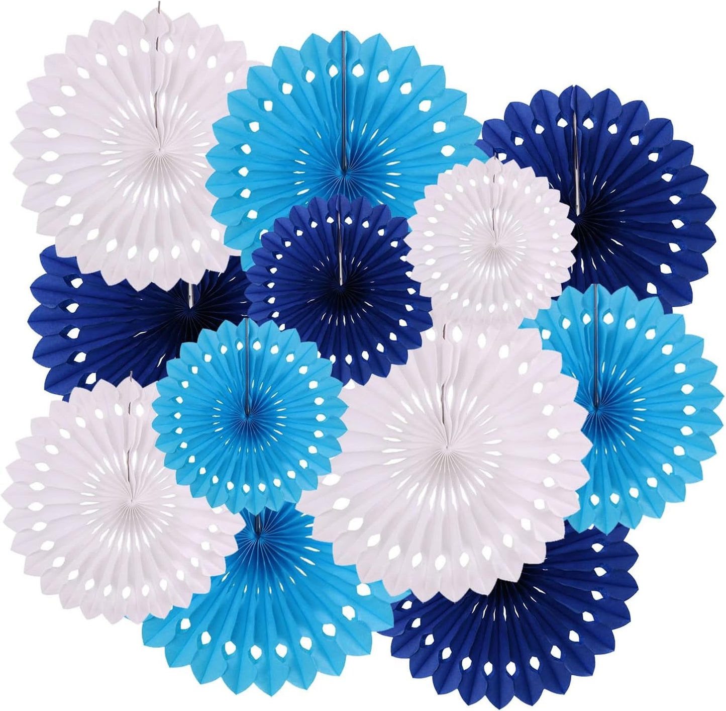 ZOOYOO Hanging Paper Fans Party Decorations,12 Pcs Blue Honeycomb Round Fans,Ceiling Decor for Birthday,Wedding,Baby Shower,Tea Party Backdrop