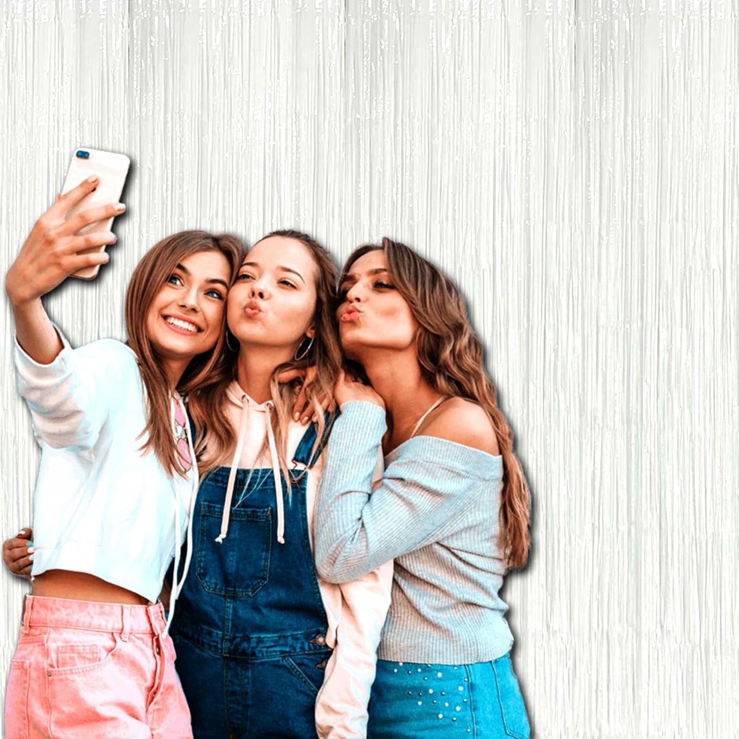 4 Pack White Foil Fringe Curtain Backdrop, 3.3Ft x 9.8Ft Metallic Tinsel Streamers Curtains for Photo Booth, Wedding, Thanksgiving, Birthday, Christmas Party Decoration, One Size