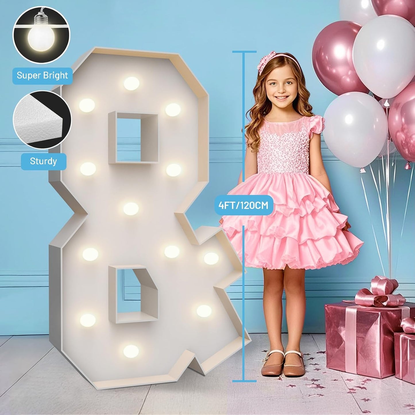 4FT Marquee Light Up Letters &,Party Decoration Large Marquee Light Up Letters with Weighted Water Bag,Pre-cut Foam Board Set Can Be Used for Birthdays,Weddings,Baby Anniversaries