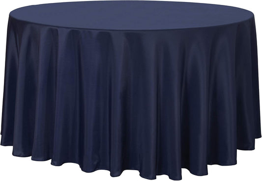 sancua Round Tablecloth - 108 Inch - Water Resistant Spill Proof Washable Polyester Table Cloth Decorative Fabric Table Cover for Dining Tables, Buffet Parties and Camping, Navy