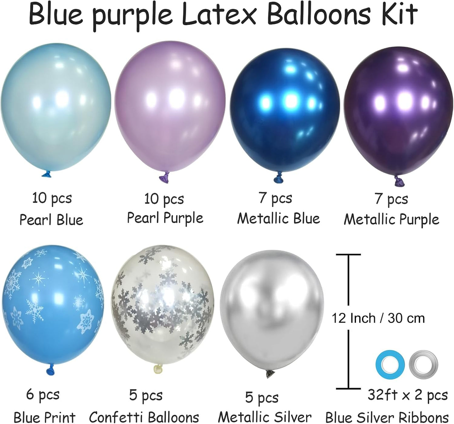 Purple and Blue Party Balloons Kit, 50pcs Blue Silver Purple Balloons 12 Inch Snow Balloons for Theme Party Supplies Ice Snow Theme Winter Party Decorations