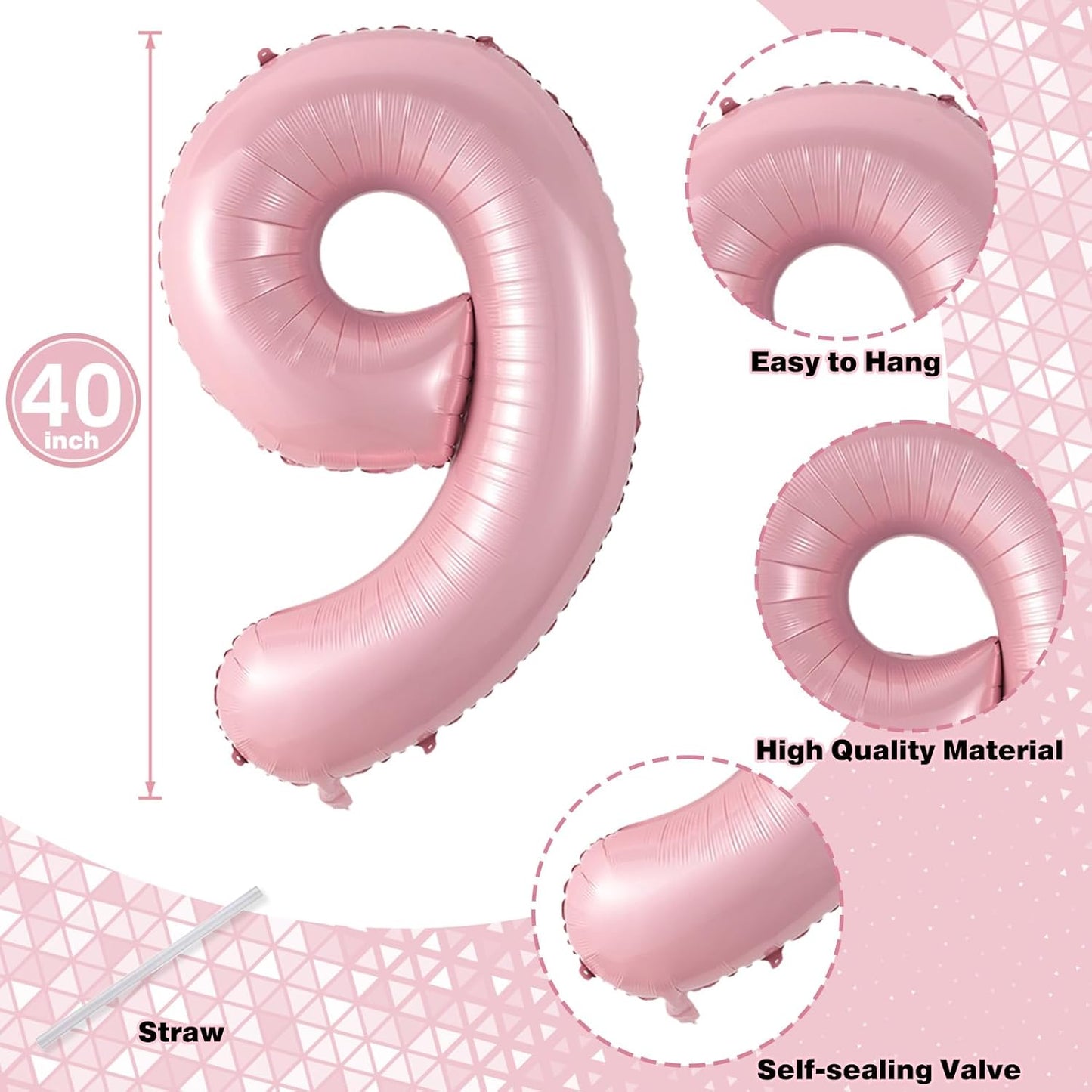 19th Birthday Balloon for Girls, 40 Inch Pastel Pink Number 19 Foil Balloons Self Inflating, Big Mylar Helium Light Pink 19 Balloons for Women Birthday Decor Anniversary Party Decorations Supplies
